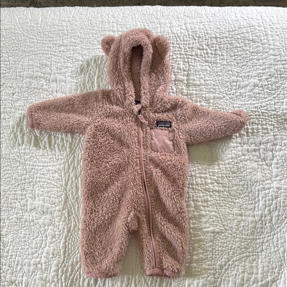 Patagonia Pink Fleece Footie One Piece with Hood